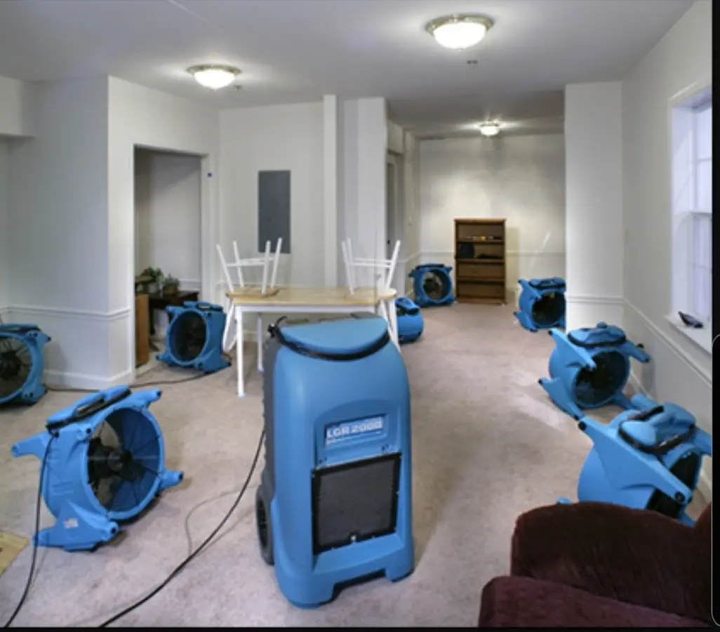 Air movers and dehumidifier setup for Water Extraction & Removal in South Windsor